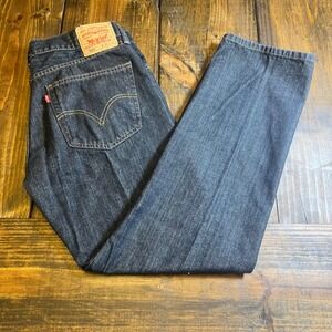 Levis 505 Mens Straight Fit Dark Indigo Blue Denim Jeans 36x32 Cotton workwear